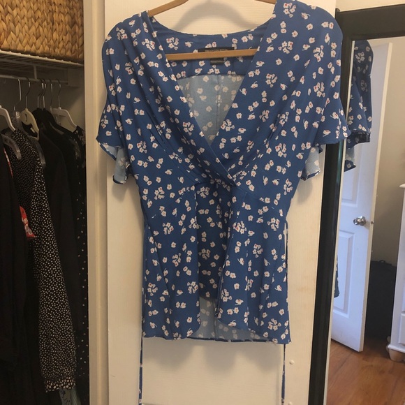 French Connection Tops - FRENCH CONNECTION BLUE WRAP TOP - XS